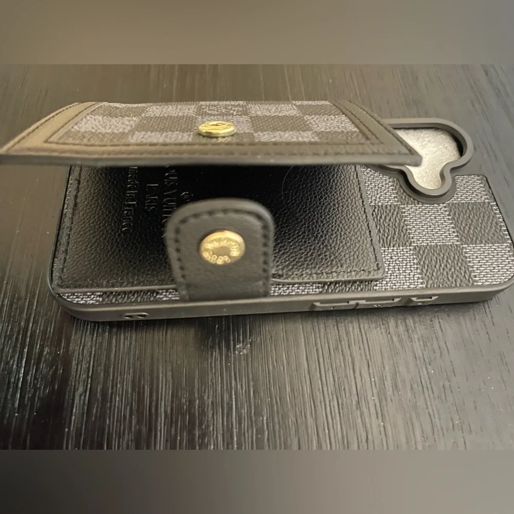 iPhone 16 with Checkered Phone Wallet Case